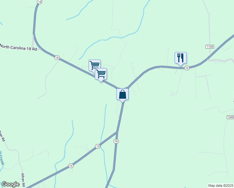 map of restaurants, bars, coffee shops, grocery stores, and more near 773-8496 North Carolina 18 in Vale