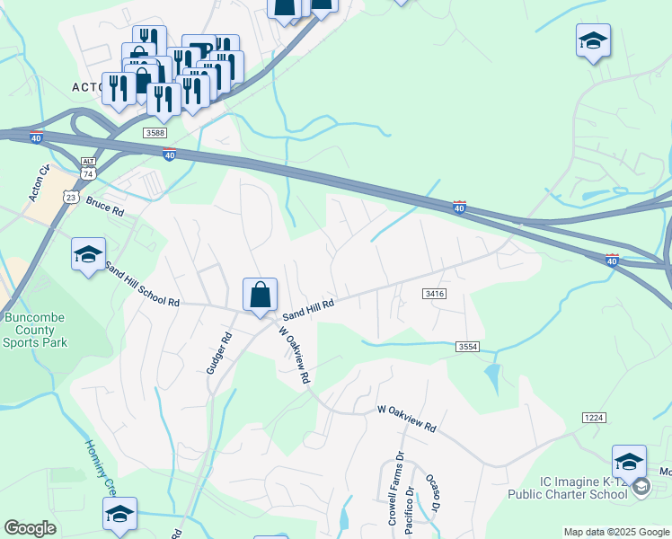 map of restaurants, bars, coffee shops, grocery stores, and more near 25 Selwyn Road in Asheville