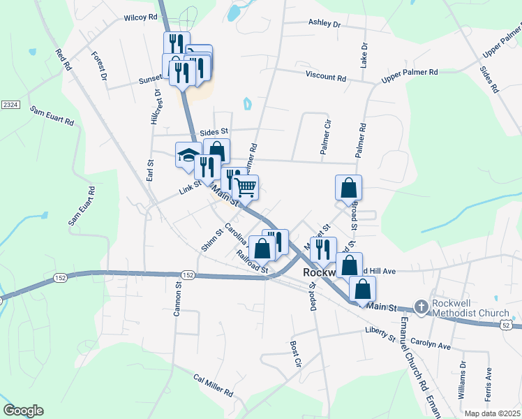 map of restaurants, bars, coffee shops, grocery stores, and more near 410 West Main Street in Rockwell