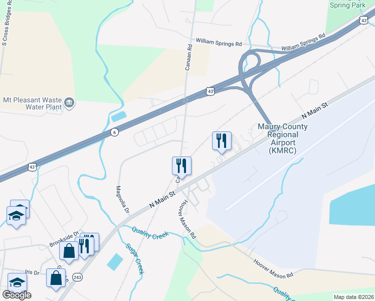 map of restaurants, bars, coffee shops, grocery stores, and more near 204 Canaan Road in Mount Pleasant