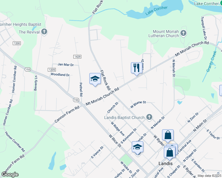 map of restaurants, bars, coffee shops, grocery stores, and more near 1000 Flat Rock Road in China Grove