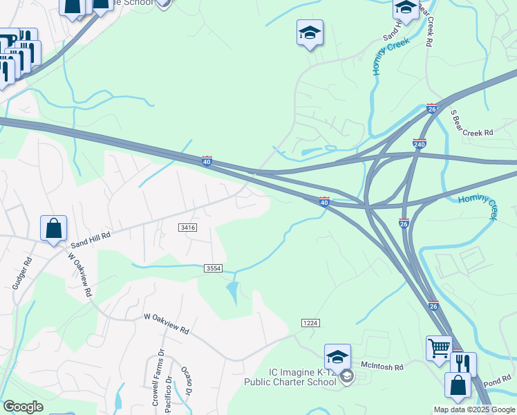 map of restaurants, bars, coffee shops, grocery stores, and more near 27 Sand Hill Court in Asheville
