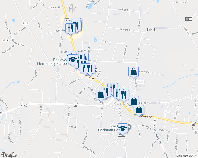 map of restaurants, bars, coffee shops, grocery stores, and more near 410 W Main St in Rockwell