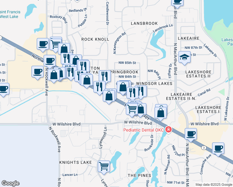 map of restaurants, bars, coffee shops, grocery stores, and more near 6328 Northwest 82nd Street in Oklahoma City