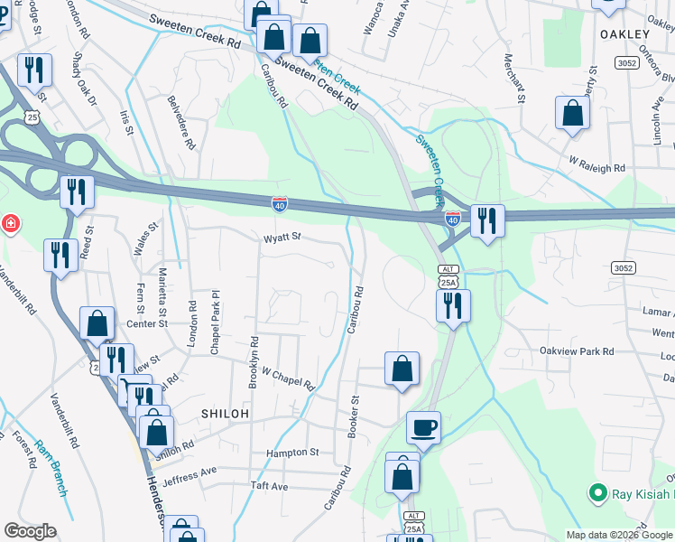 map of restaurants, bars, coffee shops, grocery stores, and more near 53 High Meadow Road in Asheville