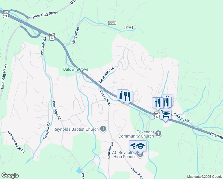 map of restaurants, bars, coffee shops, grocery stores, and more near 201 Woodfield Drive in Asheville