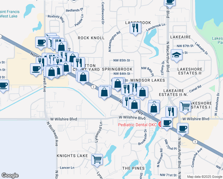 map of restaurants, bars, coffee shops, grocery stores, and more near 6328 Northwest 82nd Street in Oklahoma City