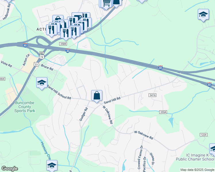 map of restaurants, bars, coffee shops, grocery stores, and more near 14 Apple Blossom Lane in Asheville