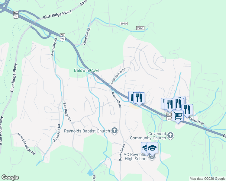 map of restaurants, bars, coffee shops, grocery stores, and more near 134 Charlotte Highway in Asheville