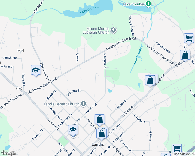 map of restaurants, bars, coffee shops, grocery stores, and more near 406 North Kimmons Street in Landis