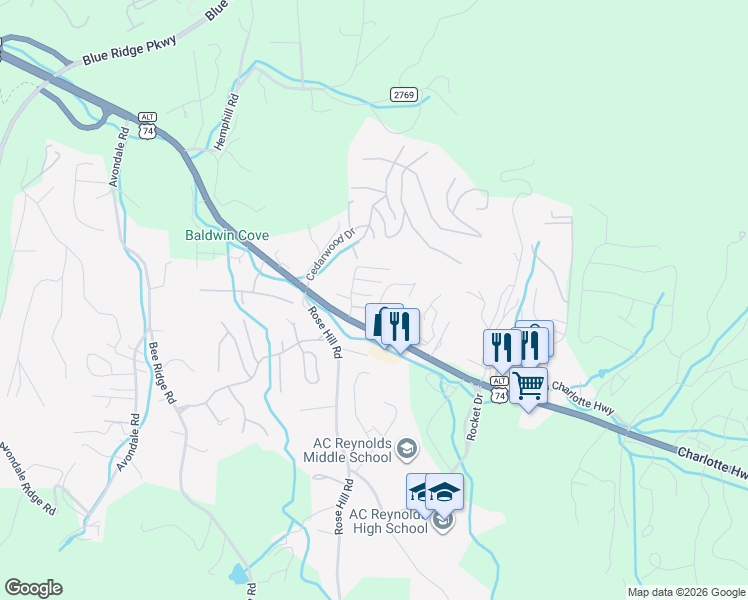 map of restaurants, bars, coffee shops, grocery stores, and more near 308 Woodfield Drive in Asheville