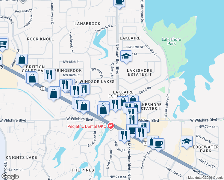 map of restaurants, bars, coffee shops, grocery stores, and more near 5908 Northwest 82nd Circle in Oklahoma City
