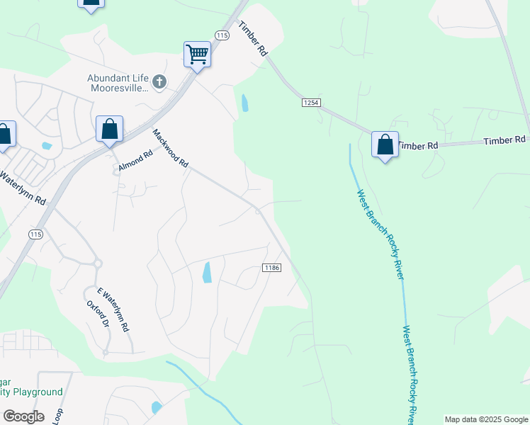 map of restaurants, bars, coffee shops, grocery stores, and more near 225 Mackwood Road in Mooresville