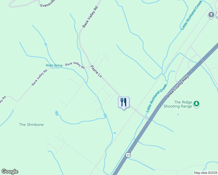 map of restaurants, bars, coffee shops, grocery stores, and more near 489 Payne Lane in Evensville
