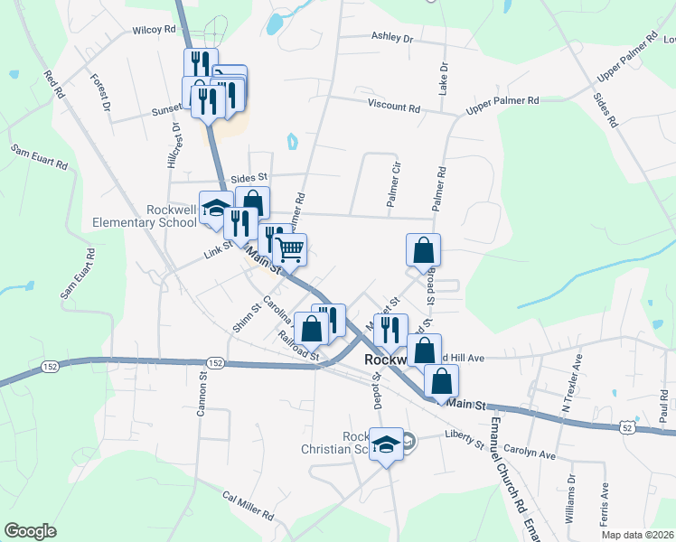map of restaurants, bars, coffee shops, grocery stores, and more near 118 Fesperman Street in Rockwell