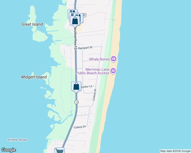 map of restaurants, bars, coffee shops, grocery stores, and more near 26333 Colony Drive in Salvo