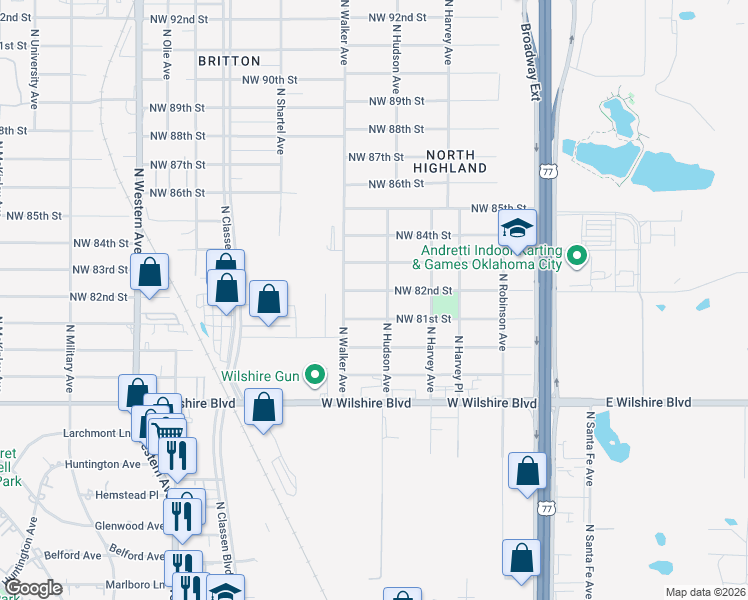 map of restaurants, bars, coffee shops, grocery stores, and more near 401 North Hudson Avenue in Oklahoma City