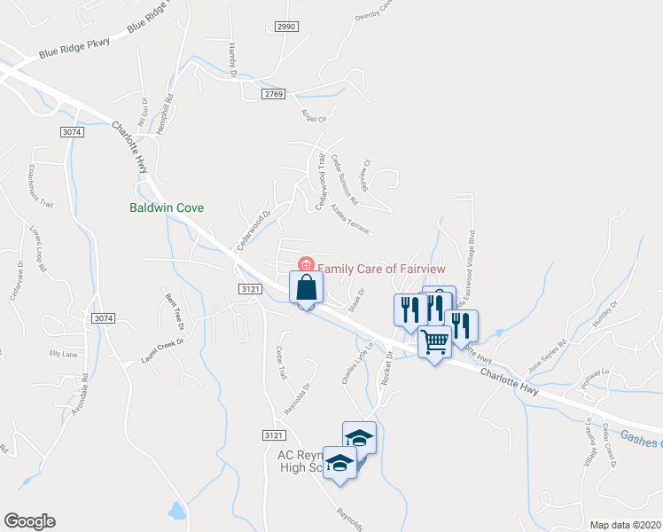 map of restaurants, bars, coffee shops, grocery stores, and more near 36 Devereux Lane in Asheville