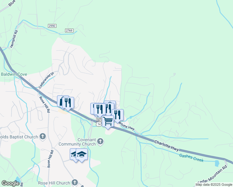 map of restaurants, bars, coffee shops, grocery stores, and more near 100 Falling Leaf Lane in Asheville