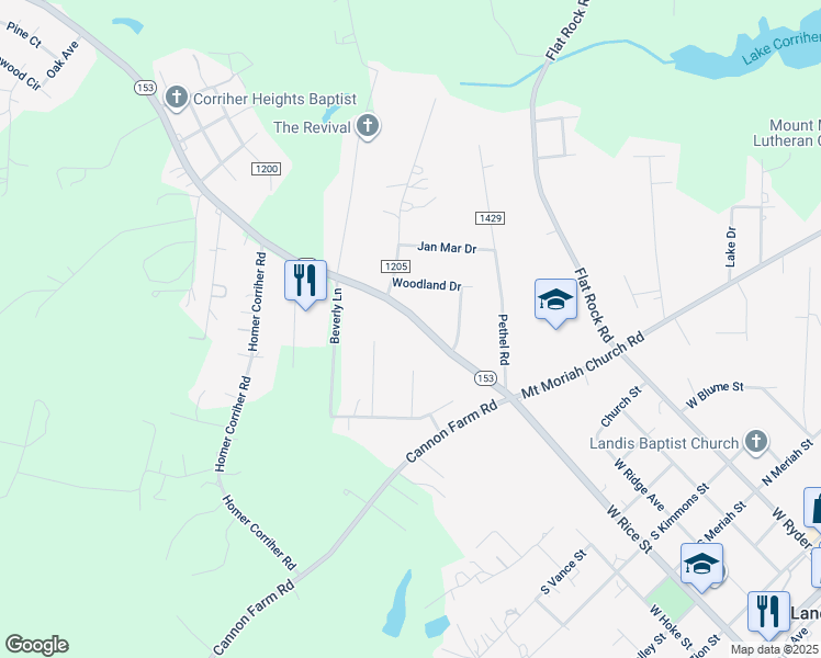 map of restaurants, bars, coffee shops, grocery stores, and more near 1115 North Carolina 153 in China Grove