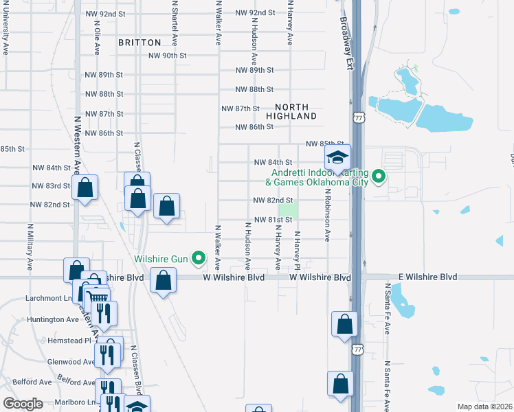 map of restaurants, bars, coffee shops, grocery stores, and more near 319 Northwest 81st Street in Oklahoma City