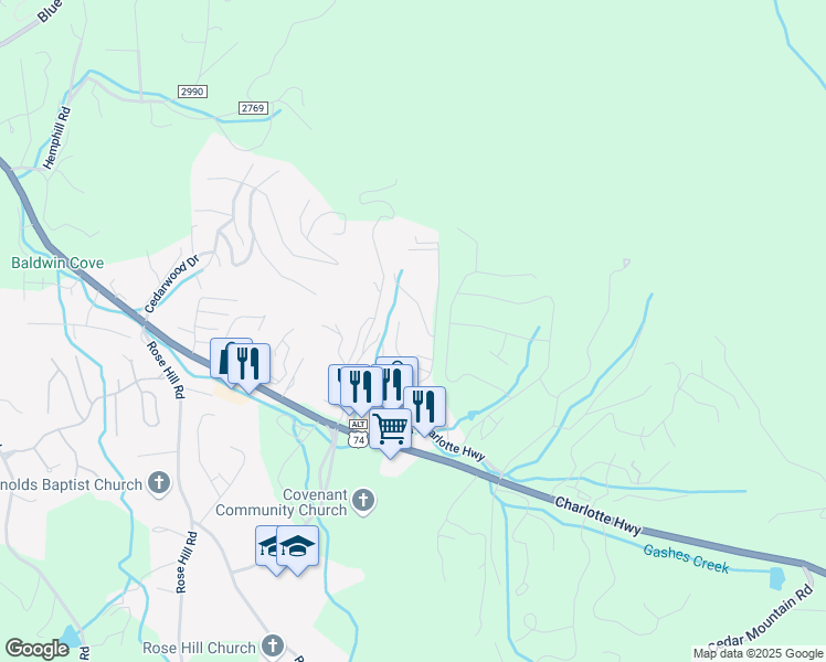 map of restaurants, bars, coffee shops, grocery stores, and more near 32 Olde Eastwood Village Boulevard in Asheville