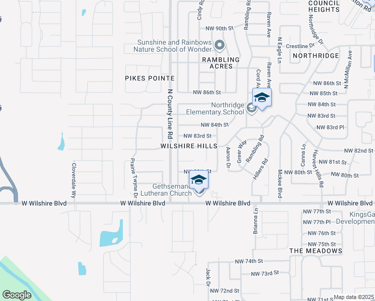map of restaurants, bars, coffee shops, grocery stores, and more near 8912 Northwest 82nd Street in Oklahoma City