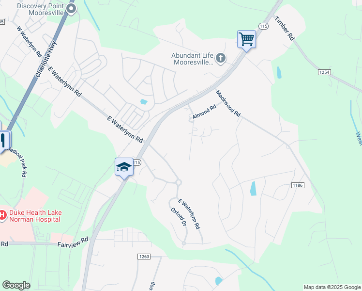 map of restaurants, bars, coffee shops, grocery stores, and more near Market Road in Mooresville