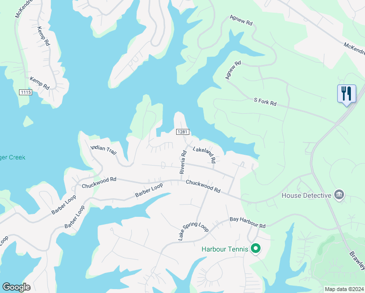 map of restaurants, bars, coffee shops, grocery stores, and more near Riveria Road in Iredell County