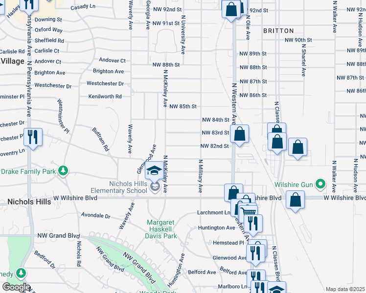 map of restaurants, bars, coffee shops, grocery stores, and more near 1236 Northwest 82nd Street in Oklahoma City