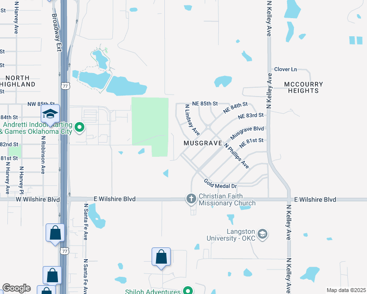 map of restaurants, bars, coffee shops, grocery stores, and more near 705 Northeast 84th Street in Oklahoma City