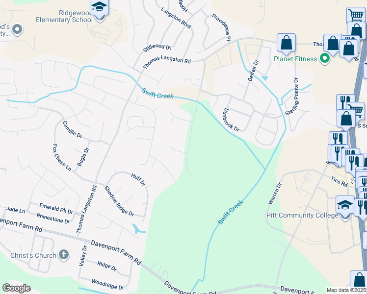 map of restaurants, bars, coffee shops, grocery stores, and more near 4106 Sterling Trace Drive in Winterville