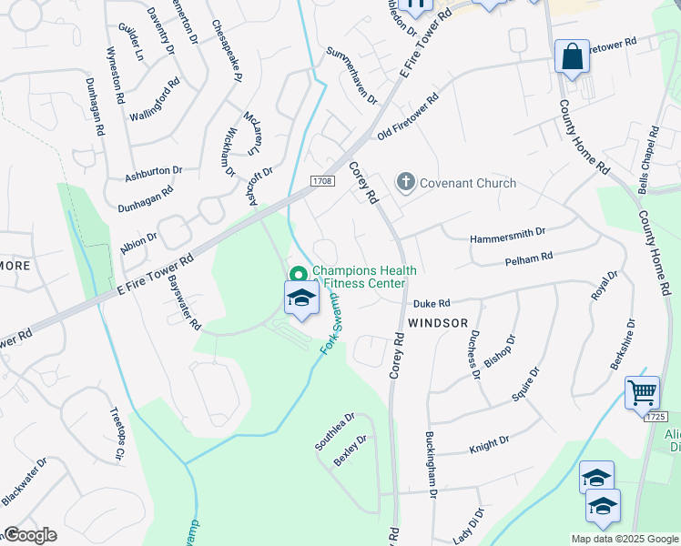 map of restaurants, bars, coffee shops, grocery stores, and more near 4122 Bridge Court in Winterville