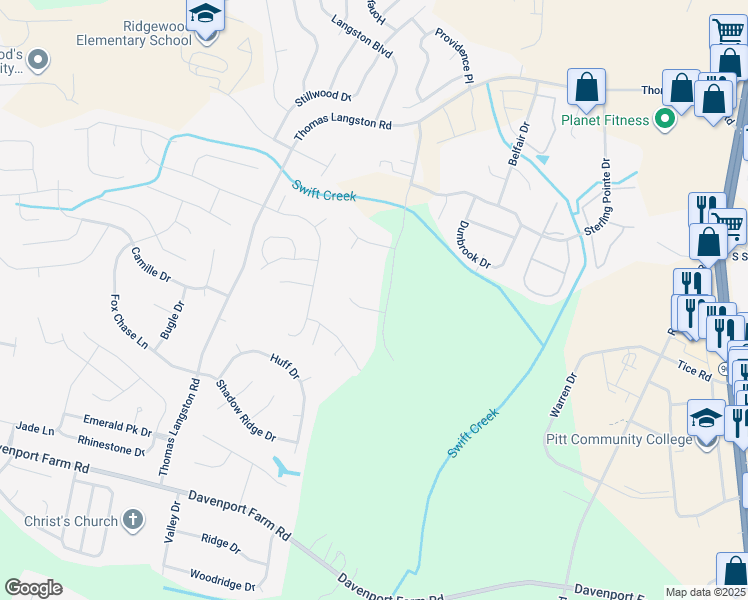 map of restaurants, bars, coffee shops, grocery stores, and more near 4106 Sterling Trace Drive in Winterville
