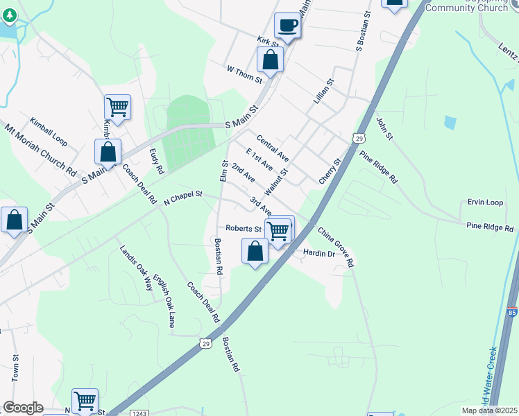 map of restaurants, bars, coffee shops, grocery stores, and more near 172 3rd Avenue in China Grove