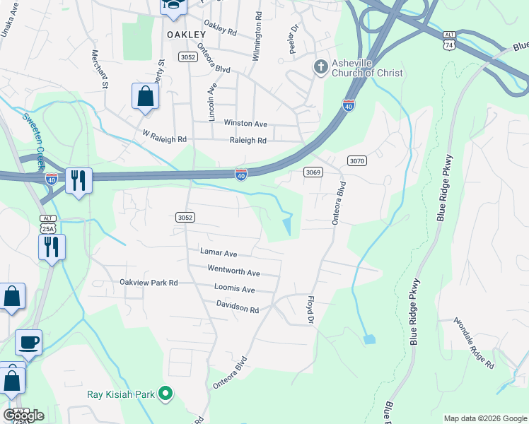 map of restaurants, bars, coffee shops, grocery stores, and more near 60 Fox Drive in Asheville