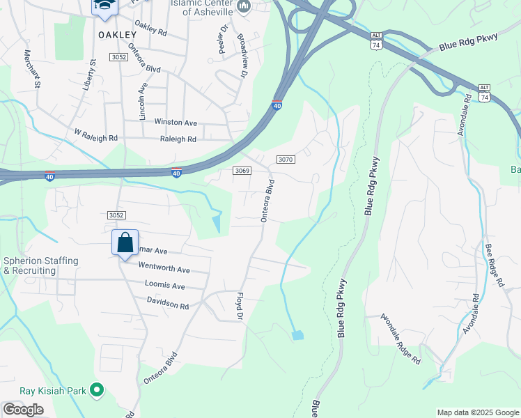 map of restaurants, bars, coffee shops, grocery stores, and more near 357 Onteora Boulevard in Asheville