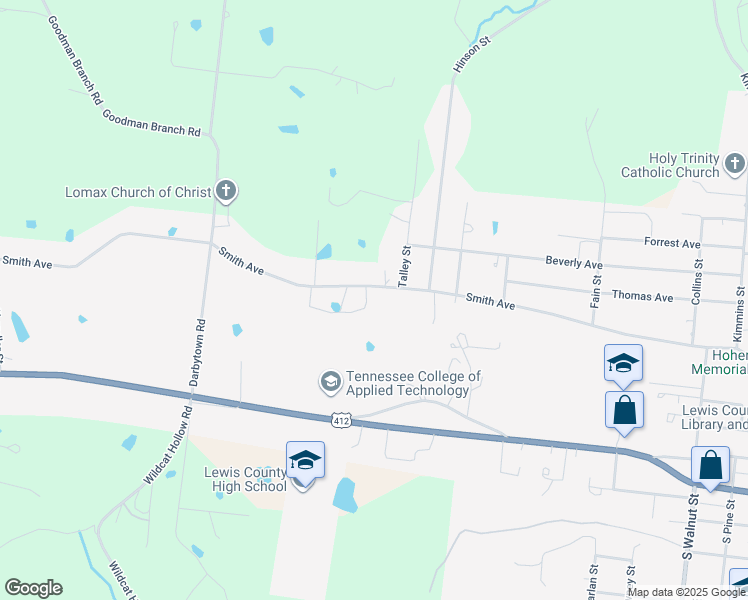 map of restaurants, bars, coffee shops, grocery stores, and more near 802 Smith Avenue in Hohenwald