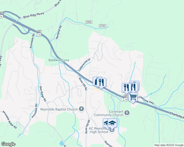 map of restaurants, bars, coffee shops, grocery stores, and more near 201 Woodfield Drive in Asheville