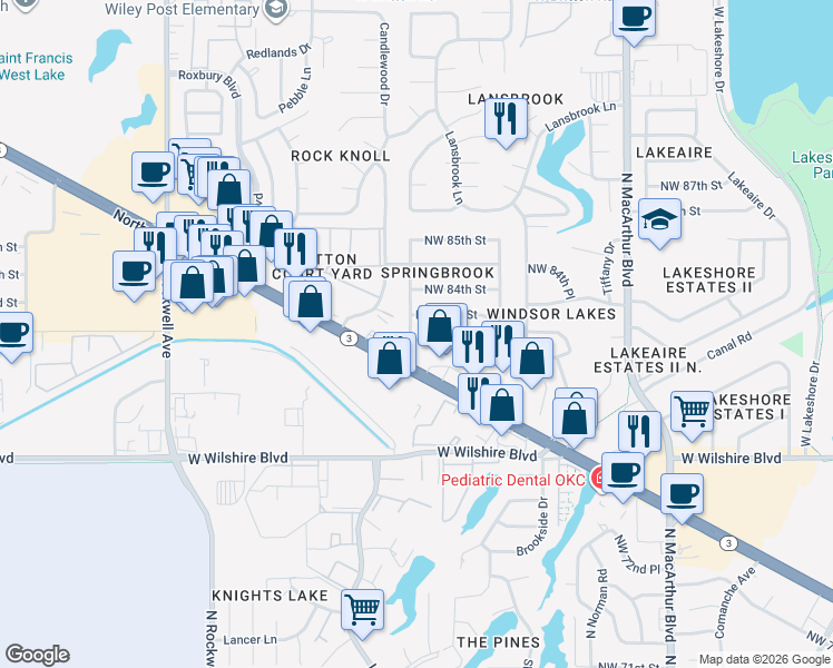 map of restaurants, bars, coffee shops, grocery stores, and more near 6328 Northwest 82nd Street in Oklahoma City