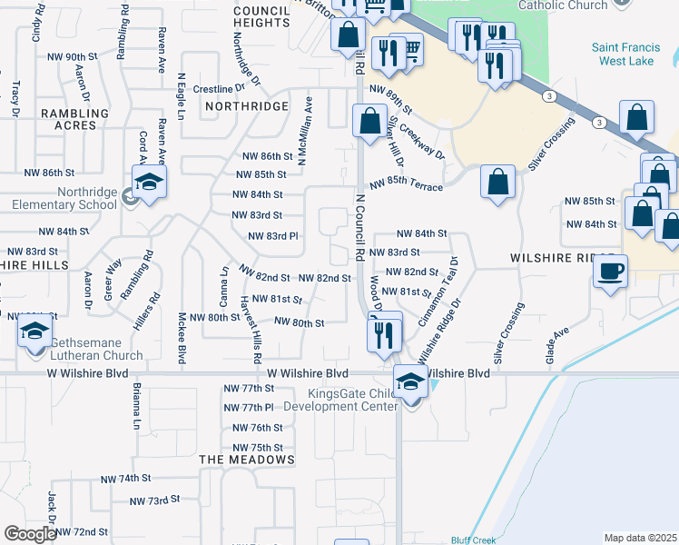 map of restaurants, bars, coffee shops, grocery stores, and more near 8014 Northwest 82nd Street in Oklahoma City