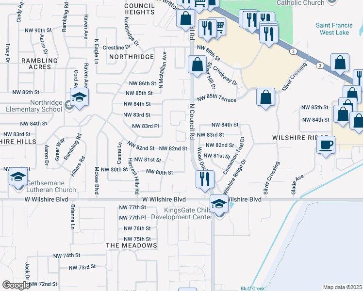 map of restaurants, bars, coffee shops, grocery stores, and more near 8014 Northwest 82nd Street in Oklahoma City