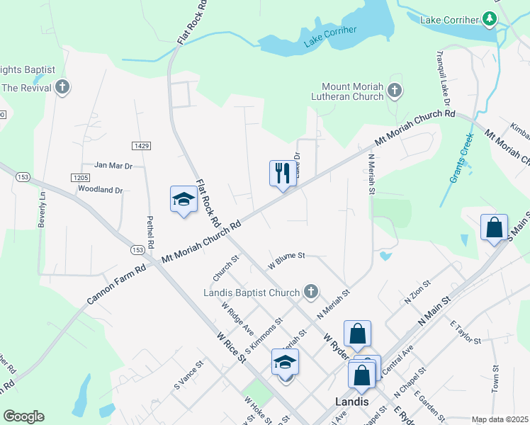 map of restaurants, bars, coffee shops, grocery stores, and more near 1275 Mount Moriah Church Road in China Grove