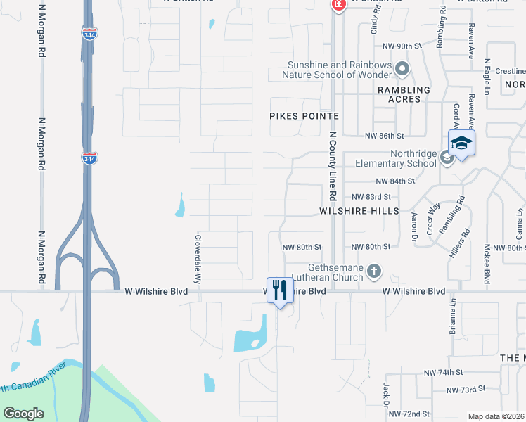 map of restaurants, bars, coffee shops, grocery stores, and more near 9120 Northwest 82nd Street in Yukon