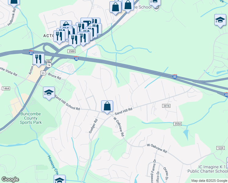 map of restaurants, bars, coffee shops, grocery stores, and more near 41 Grandview Road in Asheville