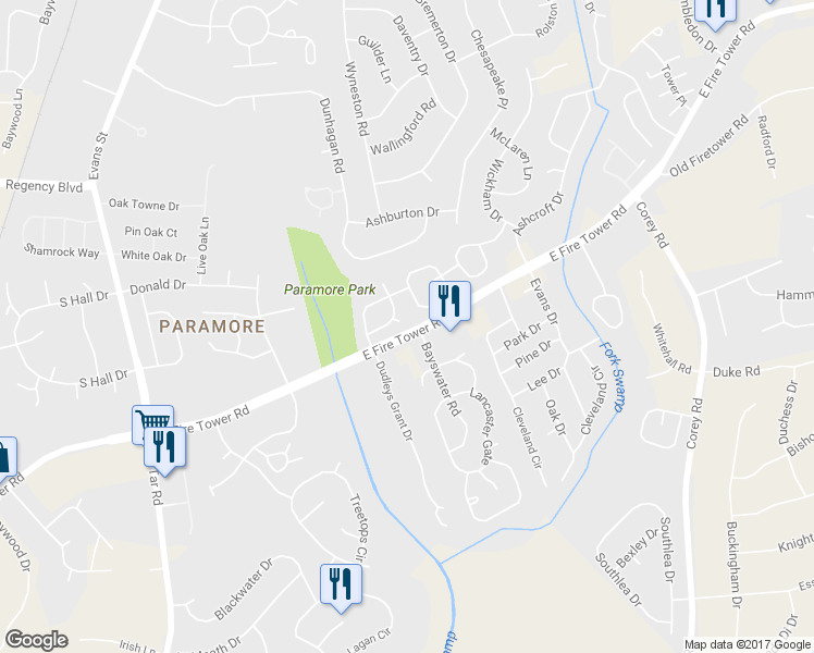 map of restaurants, bars, coffee shops, grocery stores, and more near 4001 Walkers Court in Winterville