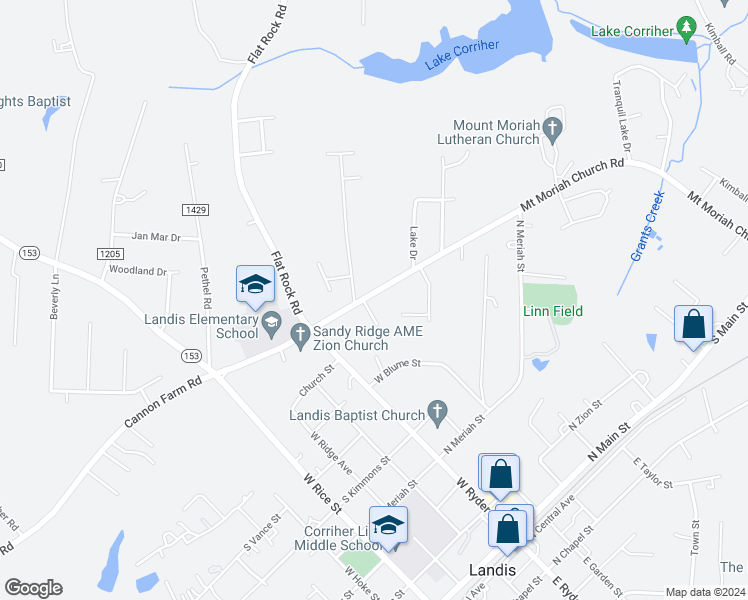 map of restaurants, bars, coffee shops, grocery stores, and more near 1255 Mount Moriah Church Road in China Grove