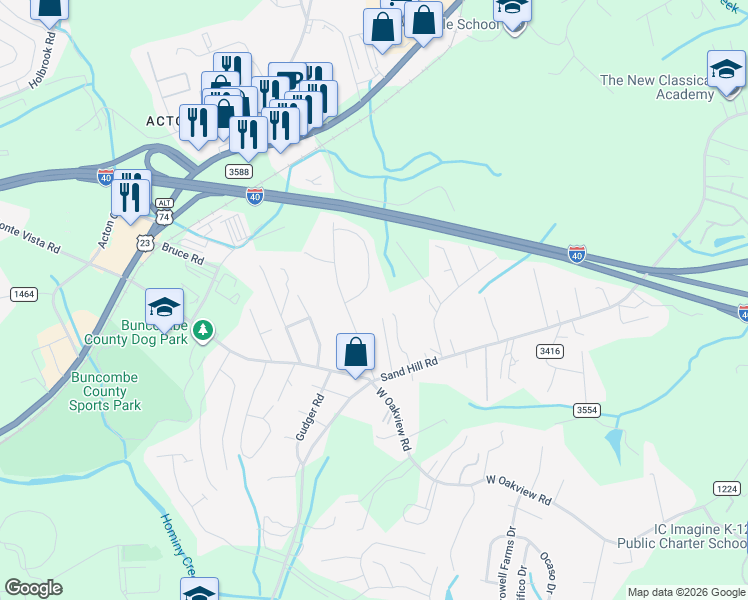 map of restaurants, bars, coffee shops, grocery stores, and more near 41 Grandview Road in Asheville