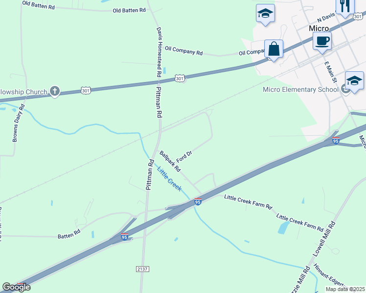 map of restaurants, bars, coffee shops, grocery stores, and more near 39 Pittman Road in Selma