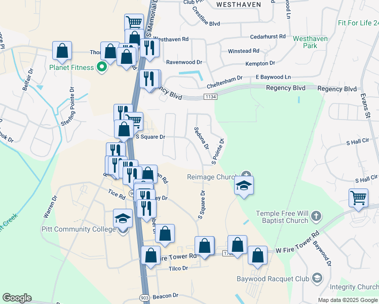 map of restaurants, bars, coffee shops, grocery stores, and more near 4000 Lucerne Court in Winterville